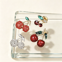 Bros Buah Ceri Enamel Gaya Korea untuk Wanita, Pin Bunga, Aksesoris Gaun Fashion, Grosir