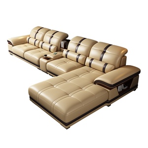 Ensemble de canapés en cuir de luxe léger et minimaliste moderne, combinaison d'angle en bois massif, éponge, pour petits salons, tissu technique haut de gamme, USB - Product Image 5