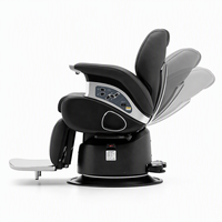 Fauteuil de barbier électrique en cuir PU noir inclinable avec repose-pieds et panneau de commande latéral pour salon de coiffure