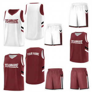 Conjunto de Uniforme de Baloncesto Reversible Personalizado, Blanco y Granate, Malla sin Mangas, Impresión por Transferencia de Calor, 100% Poliéster, Secado Rápido, Cuello en V, para Equipo - Product Image 1