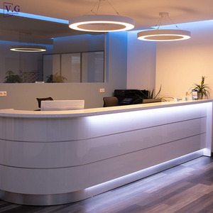 Mostrador de Recepción de 1 Plaza con Diseño Moderno Personalizado en Blanco Brillante con Franjas Plateadas <span class=keywords><strong>para</strong></span> Oficinas Pequeñas - Product Image 3