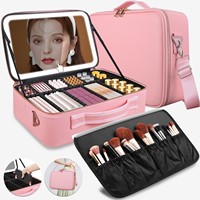 Tas Kosmetik Perjalanan Portabel Besar Tahan Air Mewah dengan Cermin LED dan Kotak Makeup Kustom