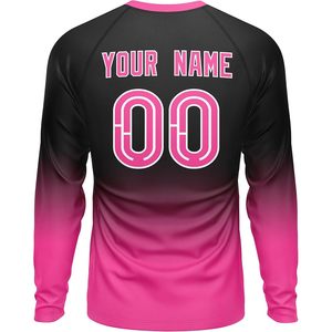 เสื้อเบสบอลพิมพ์ลายไล่ระดับสีแบบกำหนดเอง เสื้อทีมแขนยาว หมายเลขชื่อส่วนบุคคล ดูดซับความชื้นได้ 100% - Product Image 1