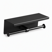 Porte-rouleau de papier toilette double noir sans perçage avec étagère en acier inoxydable