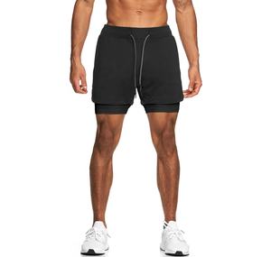 Pantalones cortos para correr 2 en 1 informales ecológicos para hombre, bolsillos con doble cremallera, pantalones cortos atléticos de entrenamiento sólidos para entrenamiento, estilo playero, OEM - Product Image 6