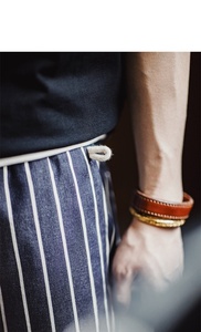 Pantalones cortos de chef de rayas verticales de mezclilla vintage americana Versus pantalones cortos casuales de pierna recta de mezcla de colores para hombres - Product Image 5