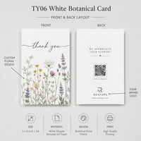 Carte de Remerciement Florale Botanique en Papier Texturé 300gsm pour Emballages Faits Main de Fleuristes, Faible MOQ 200