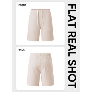 กางเกงขาสั้นผ้าย่นแบบลำลองสำหรับผู้ชายกางเกงแบบมีเชือกผูกเอวยางยืดมีตะเข็บขนาด7นิ้วมีกระเป๋า - Product Image 2