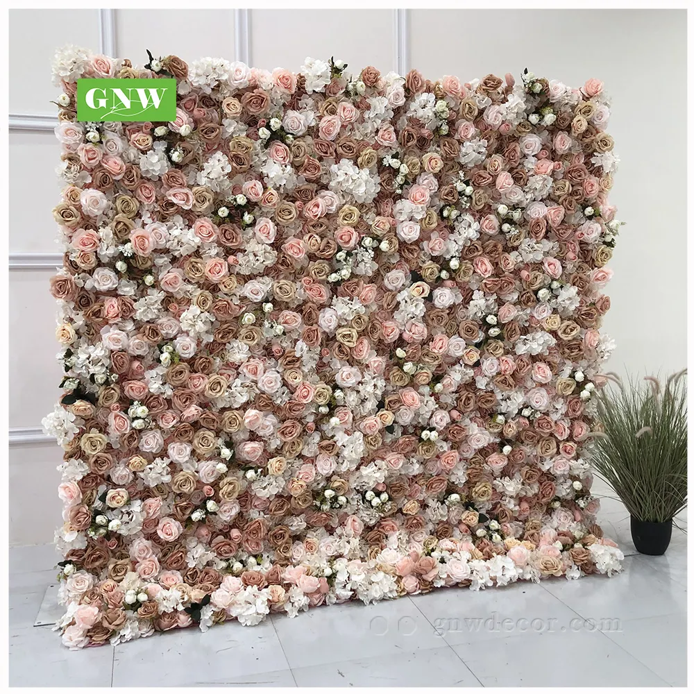 GNW 3D Rolled Up Home Decoration or Wedding Party Ceiling Decorative Flowers Green Leaves Plant Wall