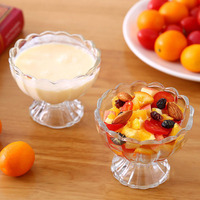 Bols à dessert en verre pressé transparent avec bord festonné pour crème glacée, salade de fruits, pouding – Commande en gros
