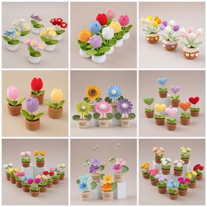 Petite plante artificielle en pot, rose et tournesol, faite main au crochet et en <span class=keywords><strong>laine</strong></span>, ornement cadeau - Product Image 2