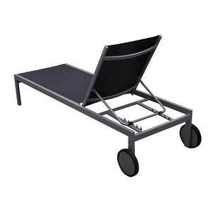 Chaise longue de <span class=keywords><strong>jardin</strong></span> moderne de <span class=keywords><strong>luxe</strong></span> noire, mobilier d'extérieur pour piscine et plage, chaise longue en aluminium avec roulettes - Product Image 5