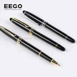 Luxury Business School Black Body Gold Silver Trim Personalized Logo Ball Pen Gift Set with Box