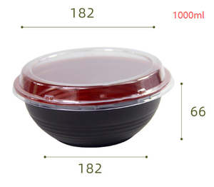 Bol à soupe asiatique Donburi en plastique de 36oz, rouge et noir, bols à soupe chauds <span class=keywords><strong>chinois</strong></span> jetables avec couvercles - Product Image 6