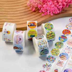 Pegatinas redondas de feliz cumpleaños, etiquetas de sellado para embalaje de regalos de fiesta, decoración de tarjetas para álbumes de recortes - Product Image 4