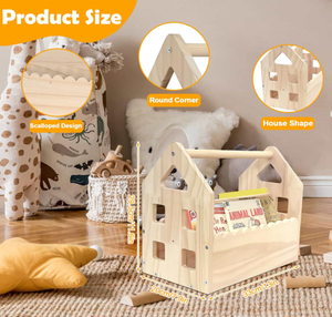 Estantería de Madera con Forma de Casa para Cuarto de Niños, Librería Pequeña para Bebés, Librería Montessori de Doble Cara con Diseño Festoneado para Niños de 1 a 5 Años - Product Image 2