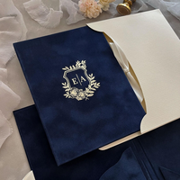 Carpeta Folio de Terciopelo Azul Marino con Logotipo Personalizado en Relieve Dorado, Monograma, para Boda o Porta Certificados de Negocios VIP de Lujo