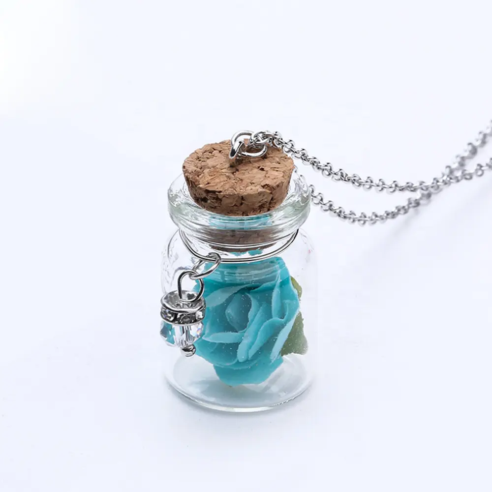 Glass Pendant Necklace Glow-In-The-Dark Flower Glass Vial Bottle Pendant Charm Necklace