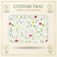 ODM Eco-vriendelijke aquarel bloemen melamine serveerschaal 15 inch vaatwasserbestendig decoratief dienblad onbreekbaar voor restaurants