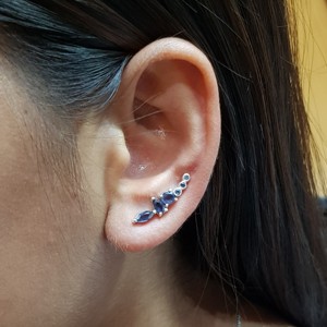 Pendientes de Plata de Ley 925 Iolite recién lanzados para mujer, trepador de oreja chapado en oro y diamante con perla para bodas - Product Image 4