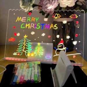 30*20cm Warm White <strong>USB</strong> Powered Creative Memo <strong>Boards</strong> With <strong>LED</strong> Light 3D Acrylic Writing Drawing Note <strong>LED</strong> <strong>Message</strong> <strong>Board</strong> with 7 Pens - Product Image 3