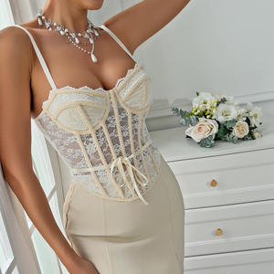 <span class=keywords><strong>Top</strong></span> Corto Sexy in Pizzo Francese con Stecche, <span class=keywords><strong>Corsetto</strong></span> Trasparente Senza Schienale, Bustier Traspirante, Elegante e Sensuale - Product Image 5