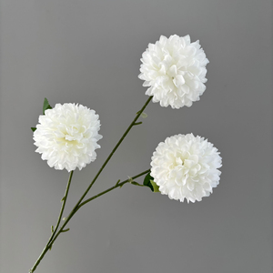 Fleurs artificielles de chrysanthème boule à 3 têtes en soie pour mariage et décoration intérieure, design cristal boule d'oignon, tige unique, vente en gros - Product Image 3