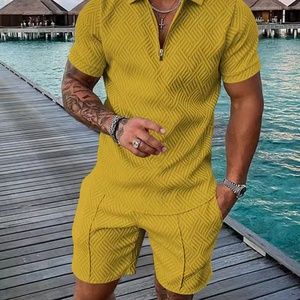 Ensembles de polos décontractés personnalisés OEM, ensembles de survêtements courts d'été pour hommes, t-shirt et short pour hommes avec fermeture éclair - Product Image 5