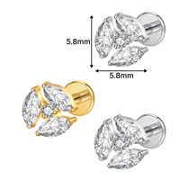 Kaishee 16G Piercing Labret sans filetage en Titane ASTM F136 Grade d'implantation G23, Stud pour lèvre, Piercing corporel Medusa