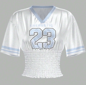 Camiseta Holgada de Verano para Mujer, Cuello en V, Estampado de Letras, Manga Corta, Estilo Jersey de Béisbol, Top Fruncido, Cuello en V, Media Manga, Ajustada - Product Image 1