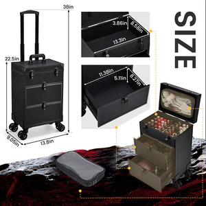 Maleta de Maquillaje con Ruedas y 2 Cajones Grandes, Bolsa de Maquillaje de Viaje, Maleta para Técnicos de Uñas, Carrito de Salón, Carro de Cosméticos - Product Image 6