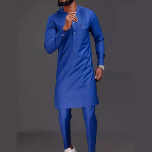 Pakaian Formal pria gaya etnik Afrika kaus biru Dashiki celana atas setelan <span class=keywords><strong>2</strong></span> potong Set diskon <span class=keywords><strong>3</strong></span>% - Product Image 6