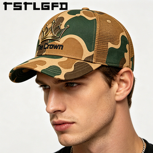 Gorra Trucker de Camuflaje Estructurada de 6 Paneles con Logotipo Personalizado, Venta al por Mayor, Gorra de Malla Bordada en 3D, Cierre a Presión de Una Sola Fila, para Invierno y Exteriores - Product Image 1