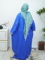 Abaya élégante en lin mélangé, broderie florale, col en V, grande taille, respirante, pour femmes musulmanes, idéale pour l'Aïd et les mariages à Dubaï