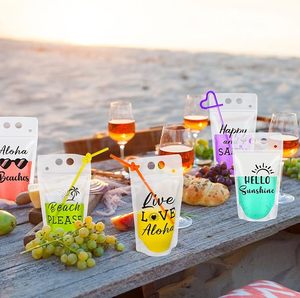 Sacchetti estivi richiudibili per bevande con cannuccia, per uso in spiaggia, contenitori trasparenti in plastica per succhi e birra, con chiusura a zip, per alimenti - Product Image 3
