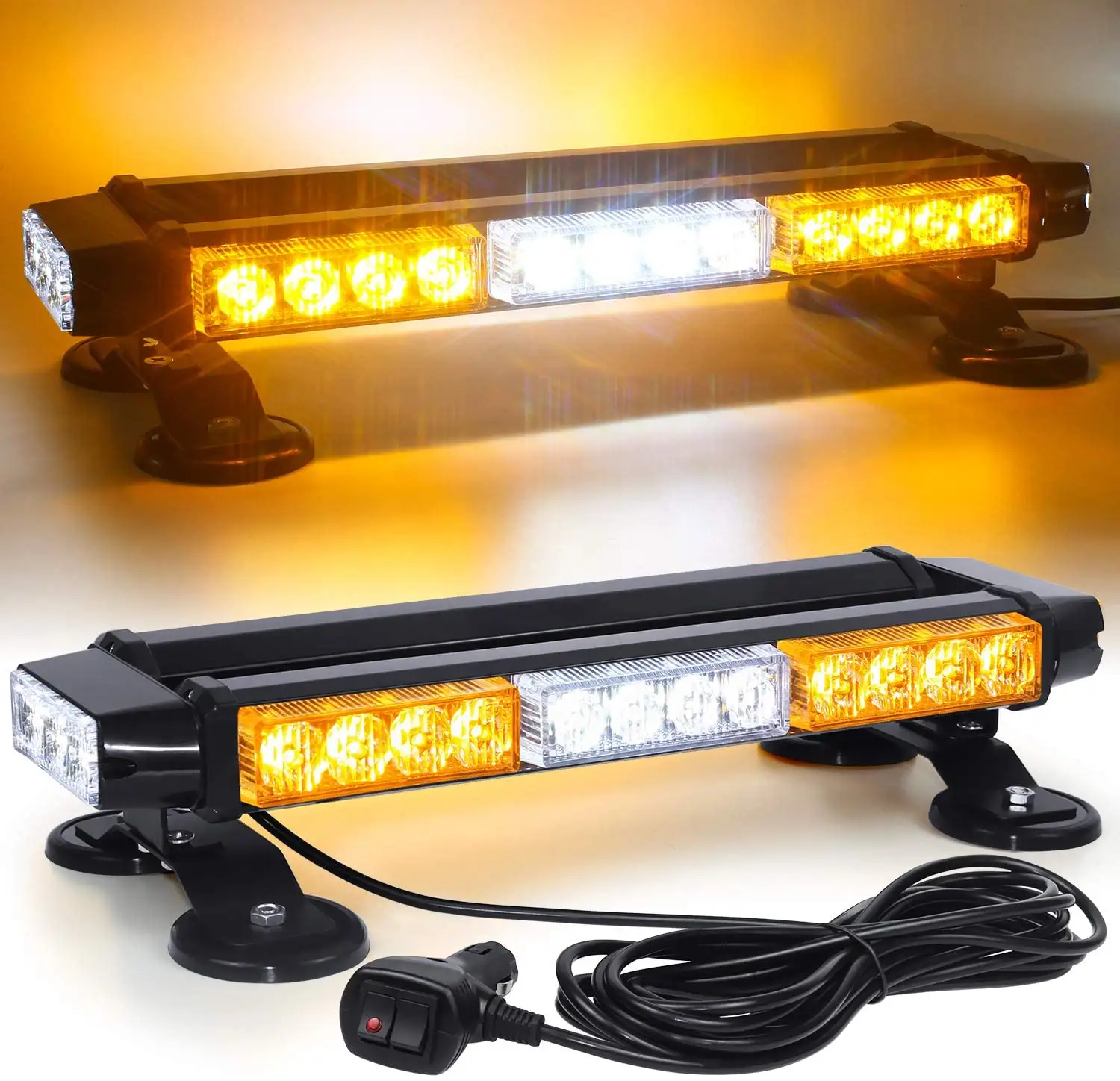 Amber White Dual Color 30LEDs Safety Strobe Flashing Light Bar High Intensity Traffic Emergency Hazard Warning Light with Magnet