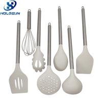 8PCS Set Peralatan Dapur Silikon Tahan Panas Bebas BPA dengan Pegangan Stainless Steel dan Tempat Keramik Mewah untuk Penggunaan di Rumah