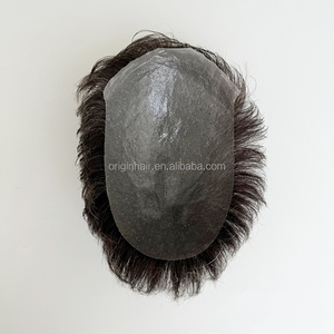 Topper per <span class=keywords><strong>Capelli</strong></span> da <span class=keywords><strong>Uomo</strong></span> in PU Ultra Sottile di Alta Qualità con <span class=keywords><strong>Capelli</strong></span> Umani # Sistema di Sostituzione <span class=keywords><strong>Capelli</strong></span> con 220 Colori Marroni e Bianchi, Unità Toupet - Product Image 3