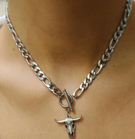 Acier inoxydable Taureau crâne chunky Chaîne Vache crâne collier Déclaration Collier Or Argent Épais Tour De Cou Taureau Pendentif Collier Hommes