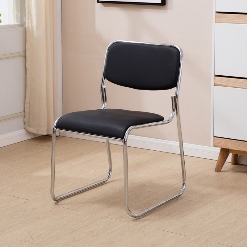 Black leather upholstery, armless, thickened 19-inch tubing