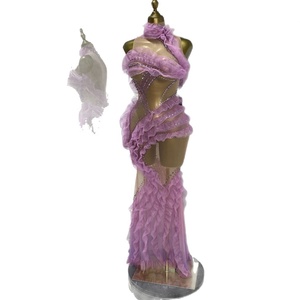 Nuovo Abito <span class=keywords><strong>da</strong></span> <span class=keywords><strong>Sera</strong></span> per Adulti, Vestito Trasparente in Rete con Strass Viola, Abbigliamento Sexy Notturno - Product Image 1