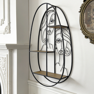 Étagère murale ovale en fer avec motif abstrait de visage, support mural à 3 niveaux pour pots de fleurs, pour salon et entrée - Product Image 4