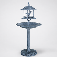 Bain d'oiseaux et mangeoire 2-en-1 au design de gazebo antique, en résine écologique, pour la décoration extérieure de jardin et de cour