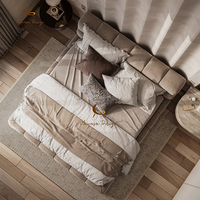 Lit Double Moderne Italien en Bois Rembourré de Luxe, Taille King Queen, Lit Bulle