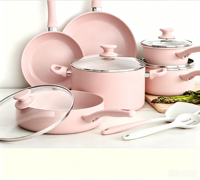 Ensemble de casseroles en céramique saines et antiadhésives, ensemble de 12 pièces, casseroles et poêles, passe au lave-vaisselle, poignée confortable.