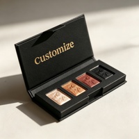Palette de fards à paupières noire de luxe avec logo personnalisé, estampage à chaud doré, boîte en carton rigide magnétique, 4 couleurs, maquillage, matériaux recyclés
