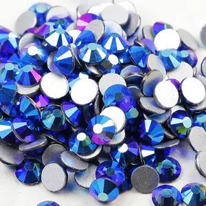 Factory Wholesale Montana AB SS3-SS30 Flatback Non Hot Fix Glass Crystal Rhinestones Strass Stones For Nail Art And Cups