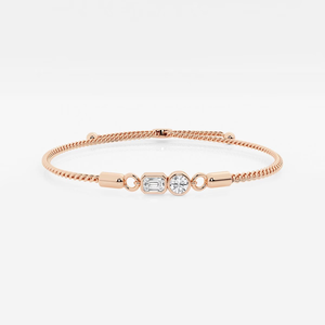 Fine Anklet 1 2 CTW Toi Et Moi Emerald and Round Bezel Bolo <b>Bracelet</b> 8 Inch <b>Adjustable</b> Elegant Dainty Jewelry for Women - Product Image 3