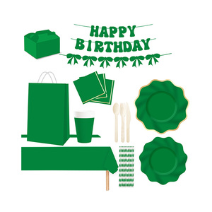 ชุดอุปกรณ์บนโต๊ะอาหารกระดาษลายคลื่นสีเขียวปั๊มทอง DAMAI ประกอบด้วยจาน ถ้วย กระดาษเช็ดปาก แบบใช้แล้วทิ้ง - Product Image 3