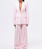 Blazer sur mesure pour femme, veste de créateur, col en V profond, manches fendues sexy, bouton unique, blazer de bureau, blazer rose deux pièces